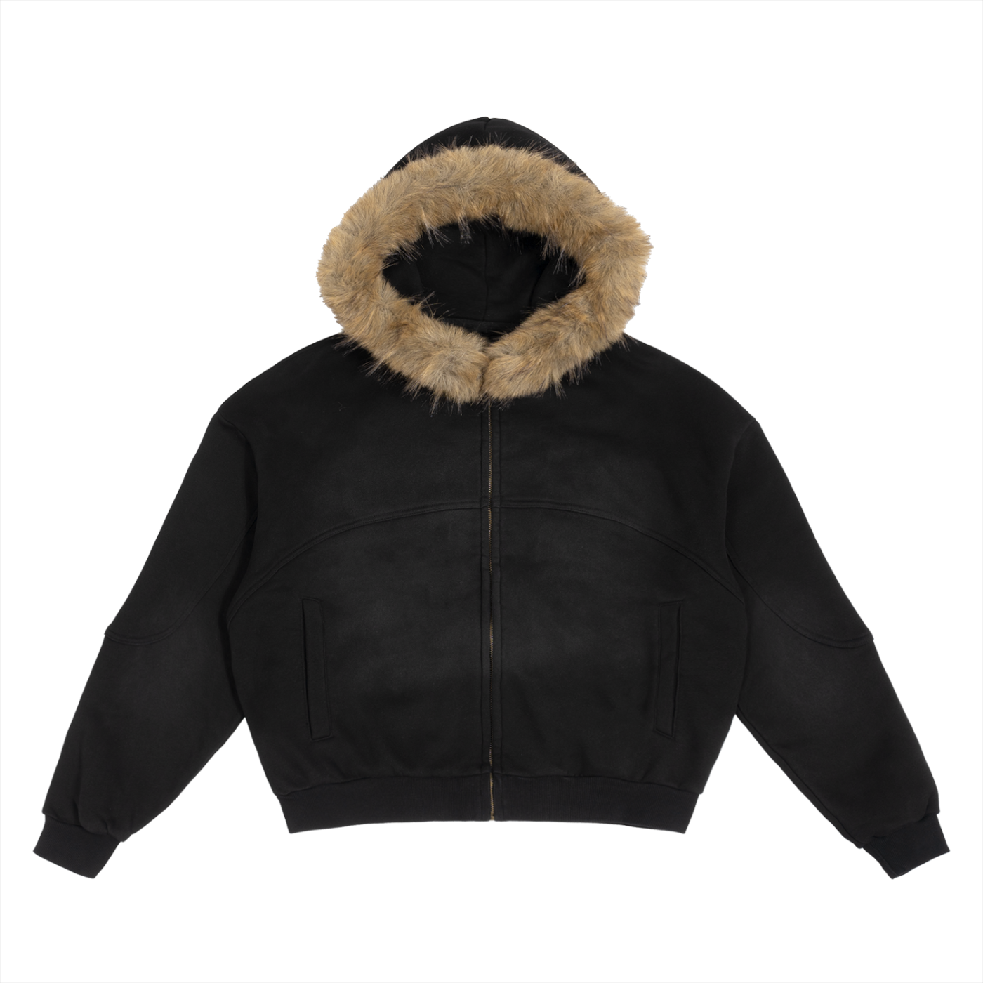 O.1.O Gold Plate - Sun Fade Boxy Detachable Fur Hoodie