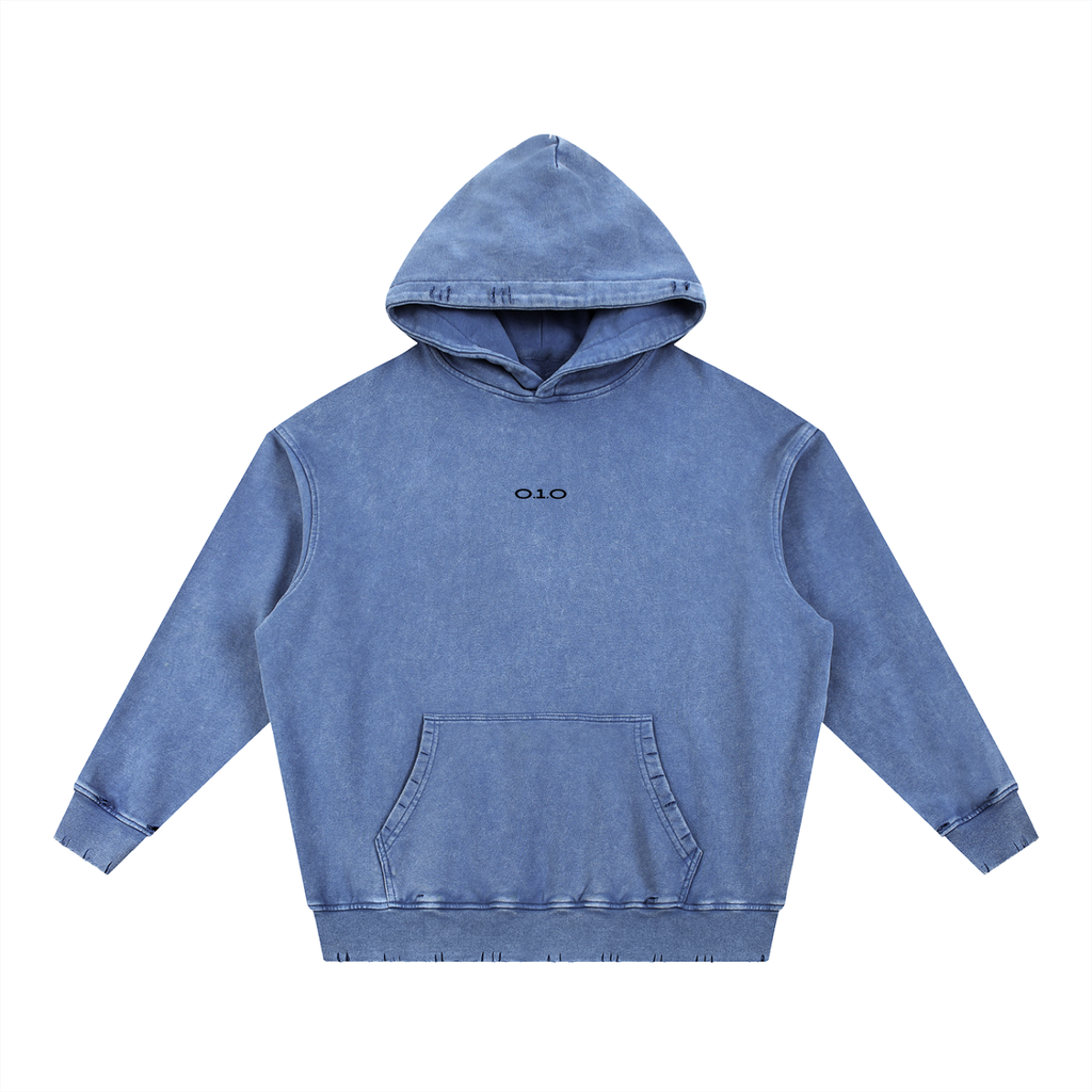 O.1.O Looking Glass -  Grey | Blue | Brown - Snow Wash Hand-Frayed Heavyweight  Hoodie