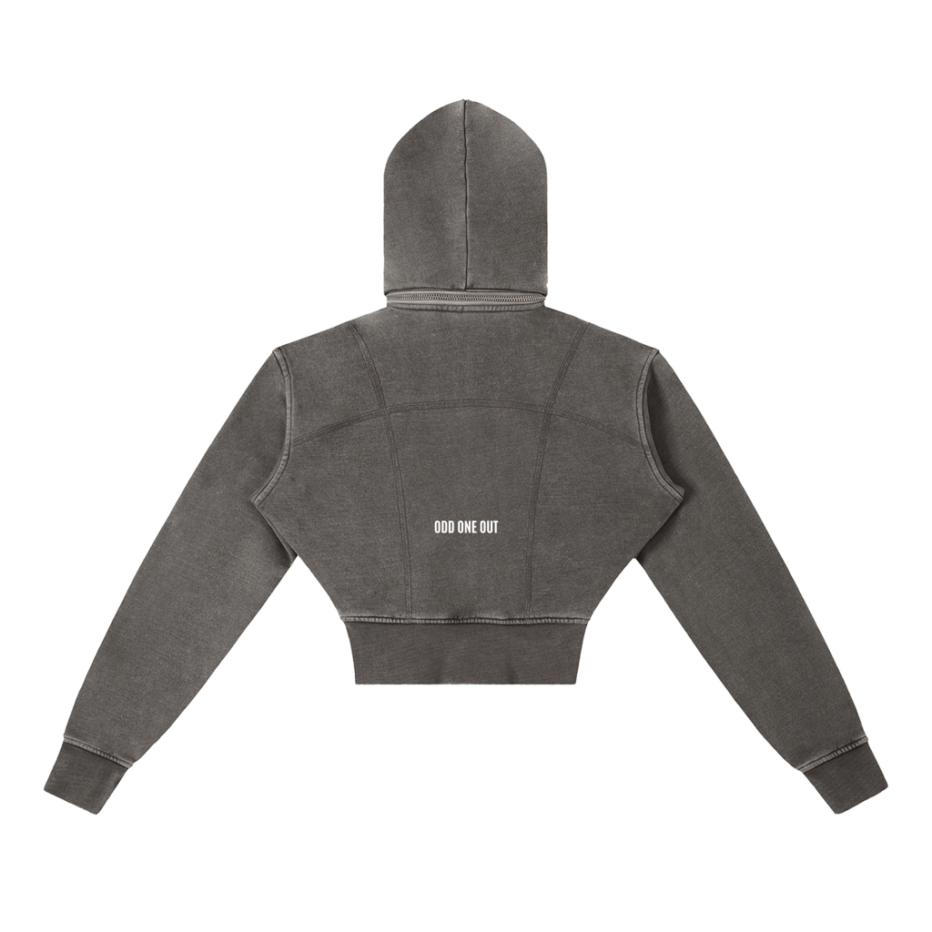 Dark Grey Womens - Vintage Washed Cropped Fleece Hoodie