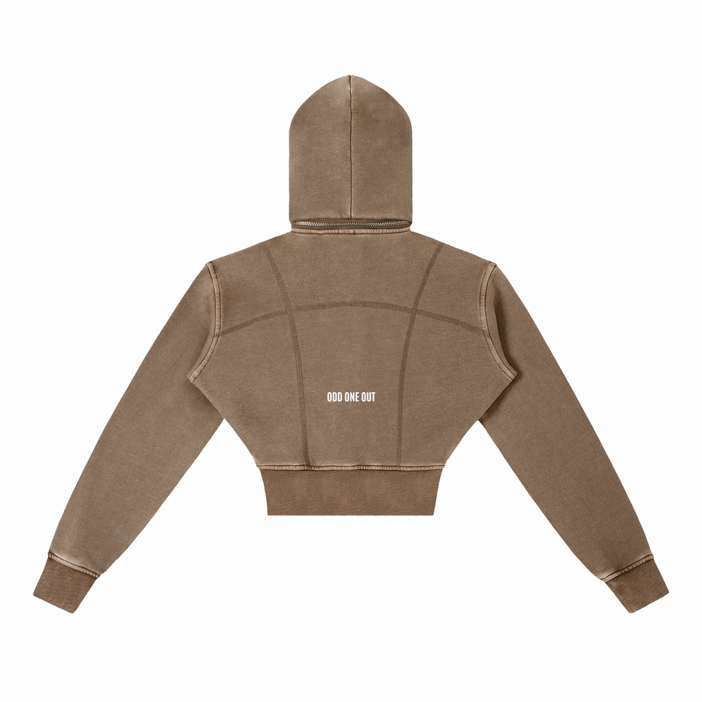 Coffee Brown Women's - Vintage Washed Cropped Fleece Hoodie