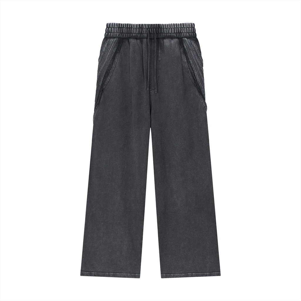 Black - Snow Washed Tape Raw Edge Sweatpants