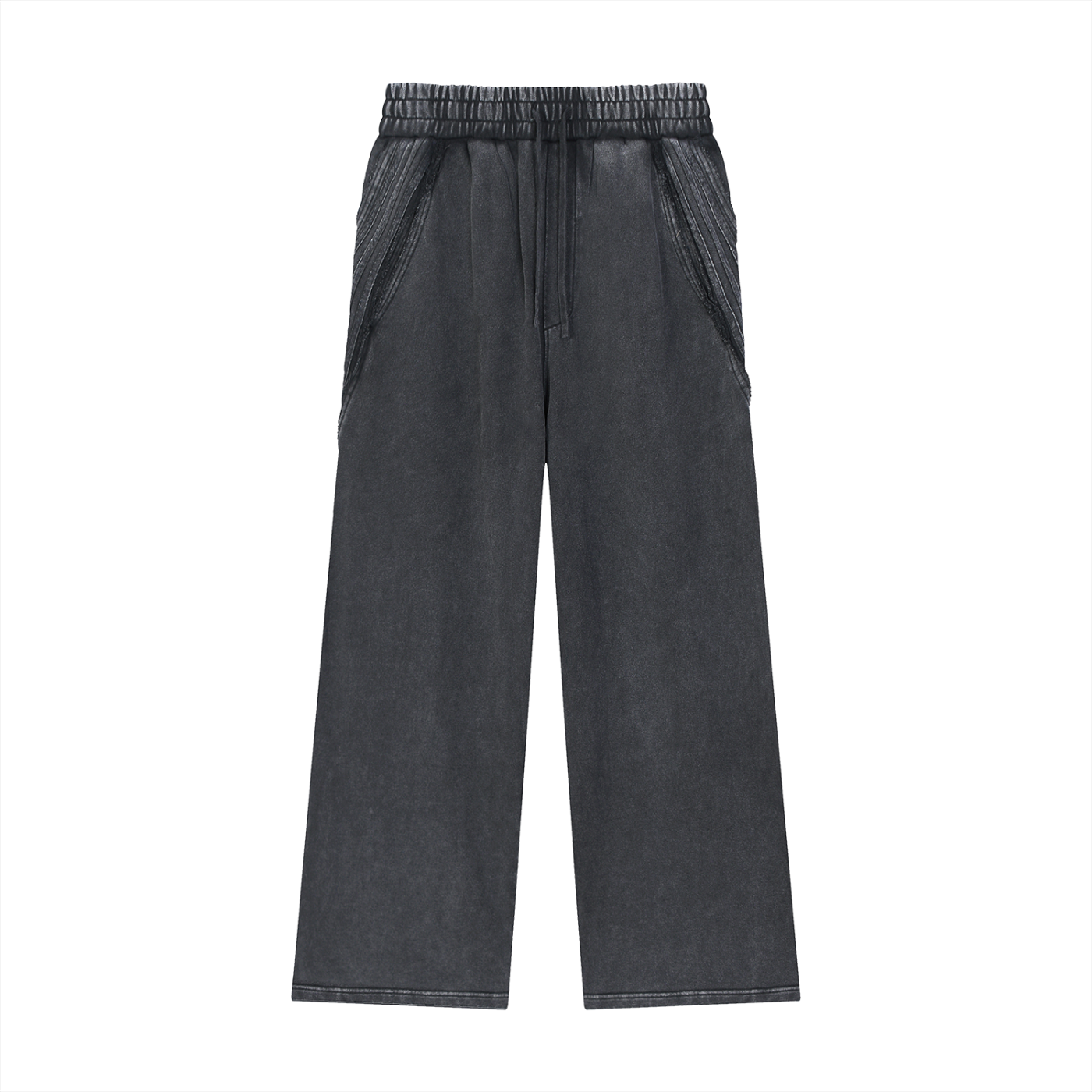 Black - Snow Washed Tape Raw Edge Sweatpants