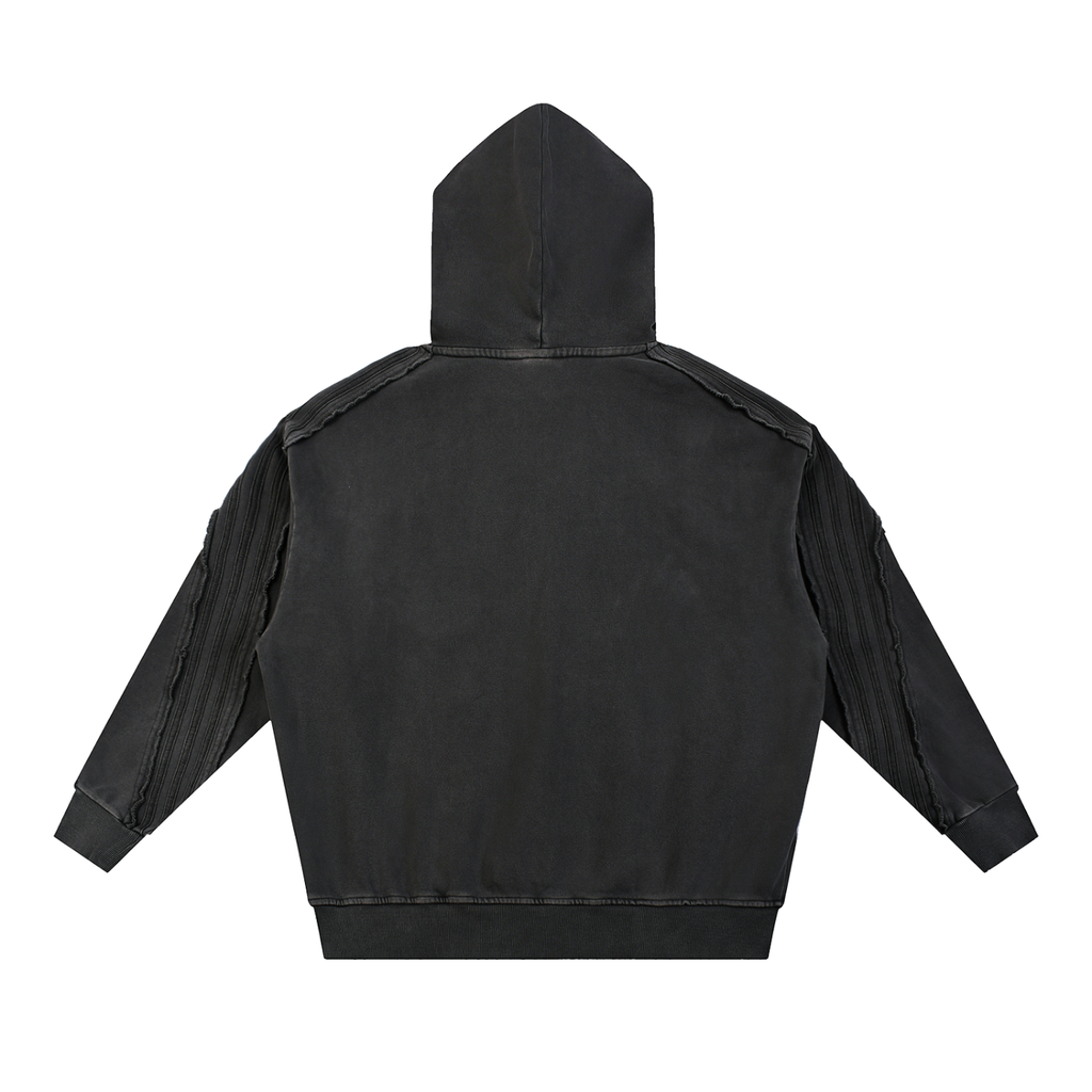 Black - Snow Washed Tape Raw Edge Hoodie