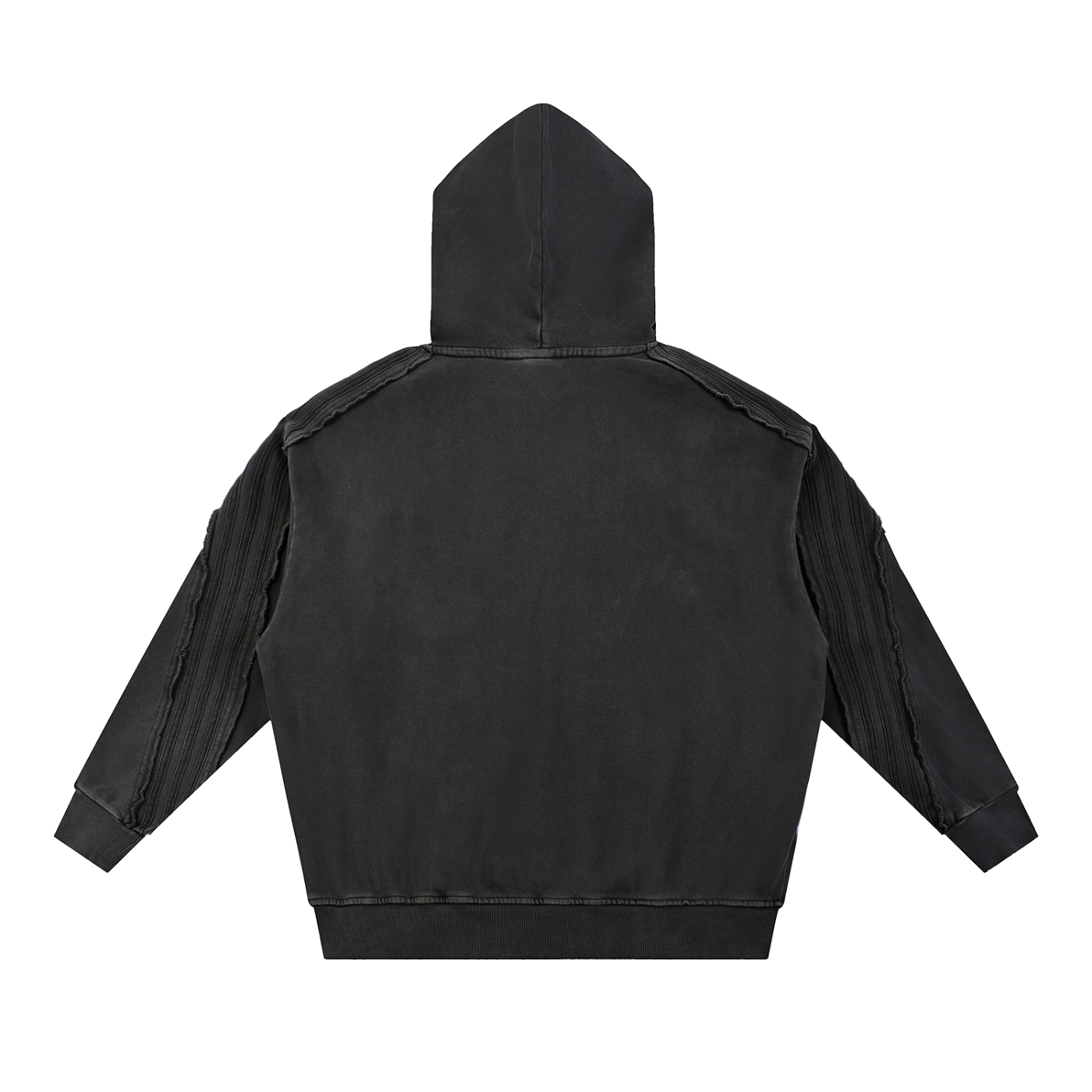 Black - Snow Washed Tape Raw Edge Hoodie