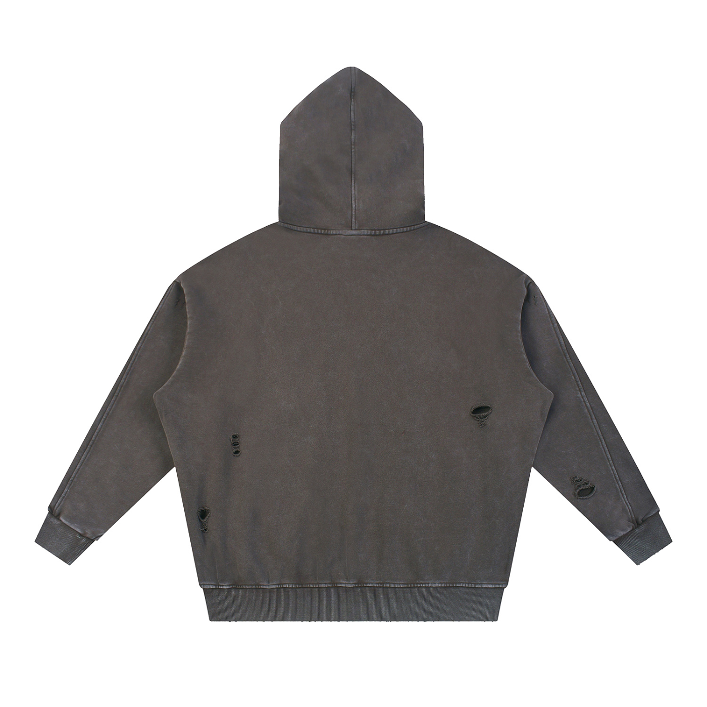 Coffee - Snow Washed Distressed Panel Pocket Hoodie