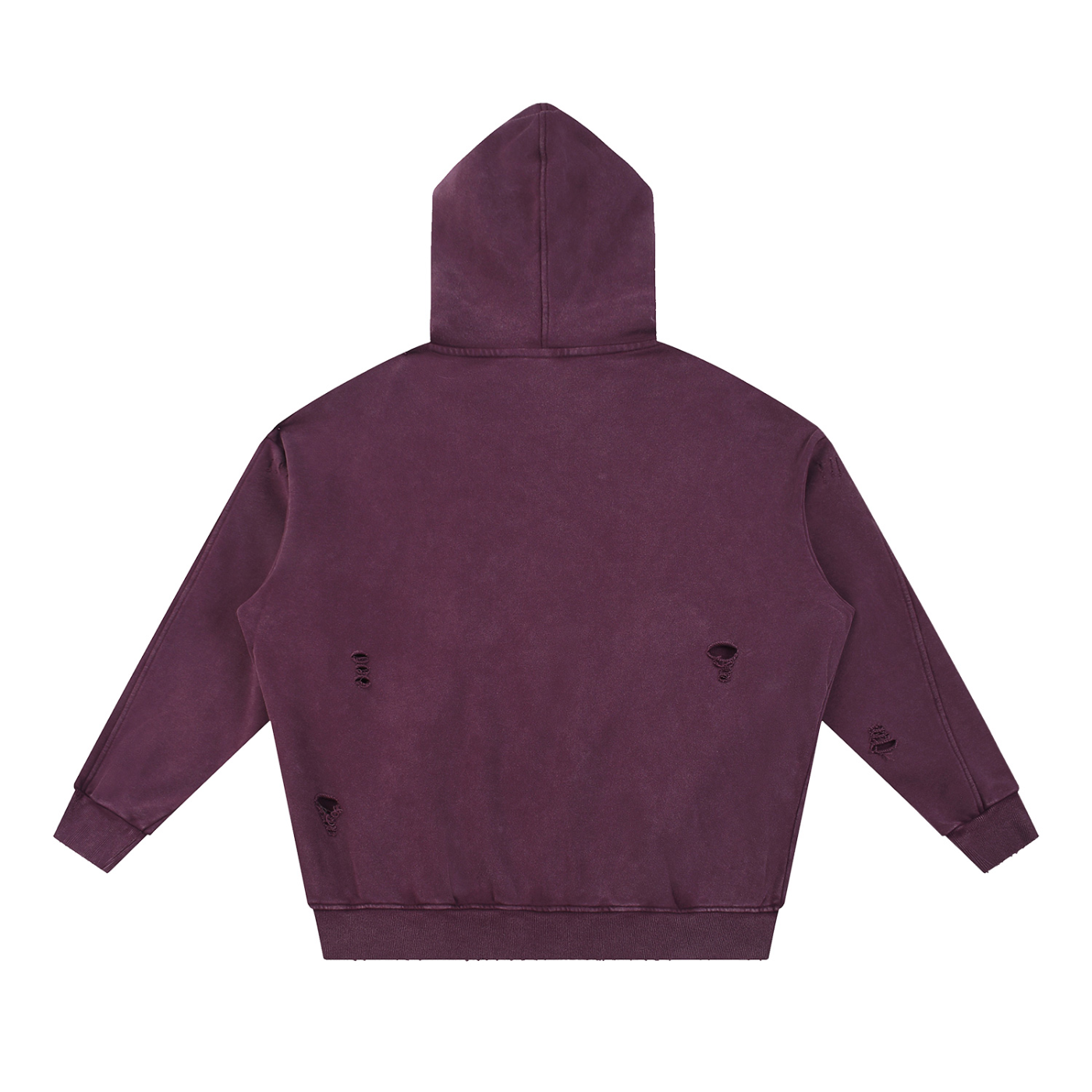 Plum - Snow Washed Distressed Panel Pocket Hoodie