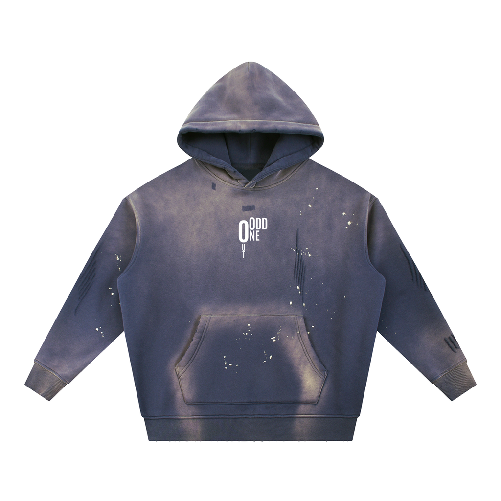 Midnight Dusty Blue O.1.O Min - Vintage Washed Frayed Fleece Hoodie