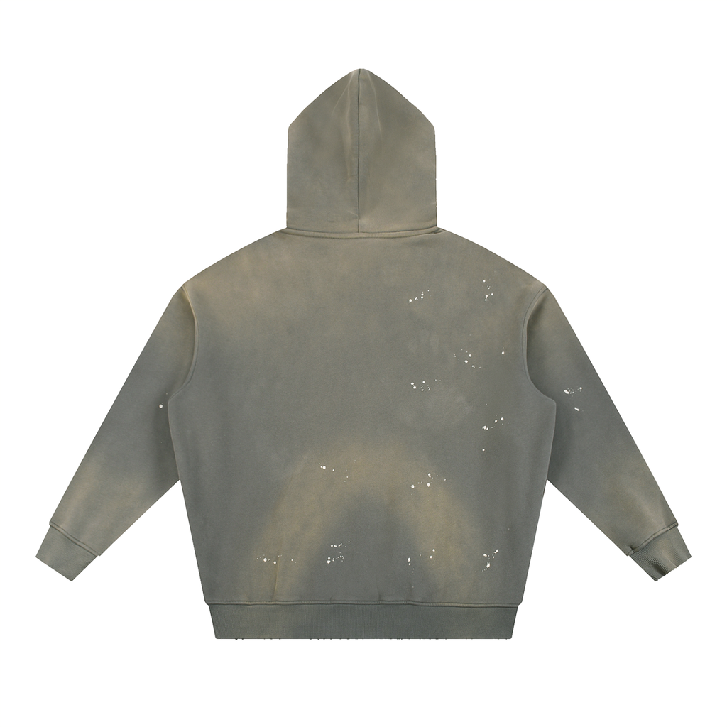 Grey Toned O.1.O Min - Vintage Washed Frayed Fleece Hoodie