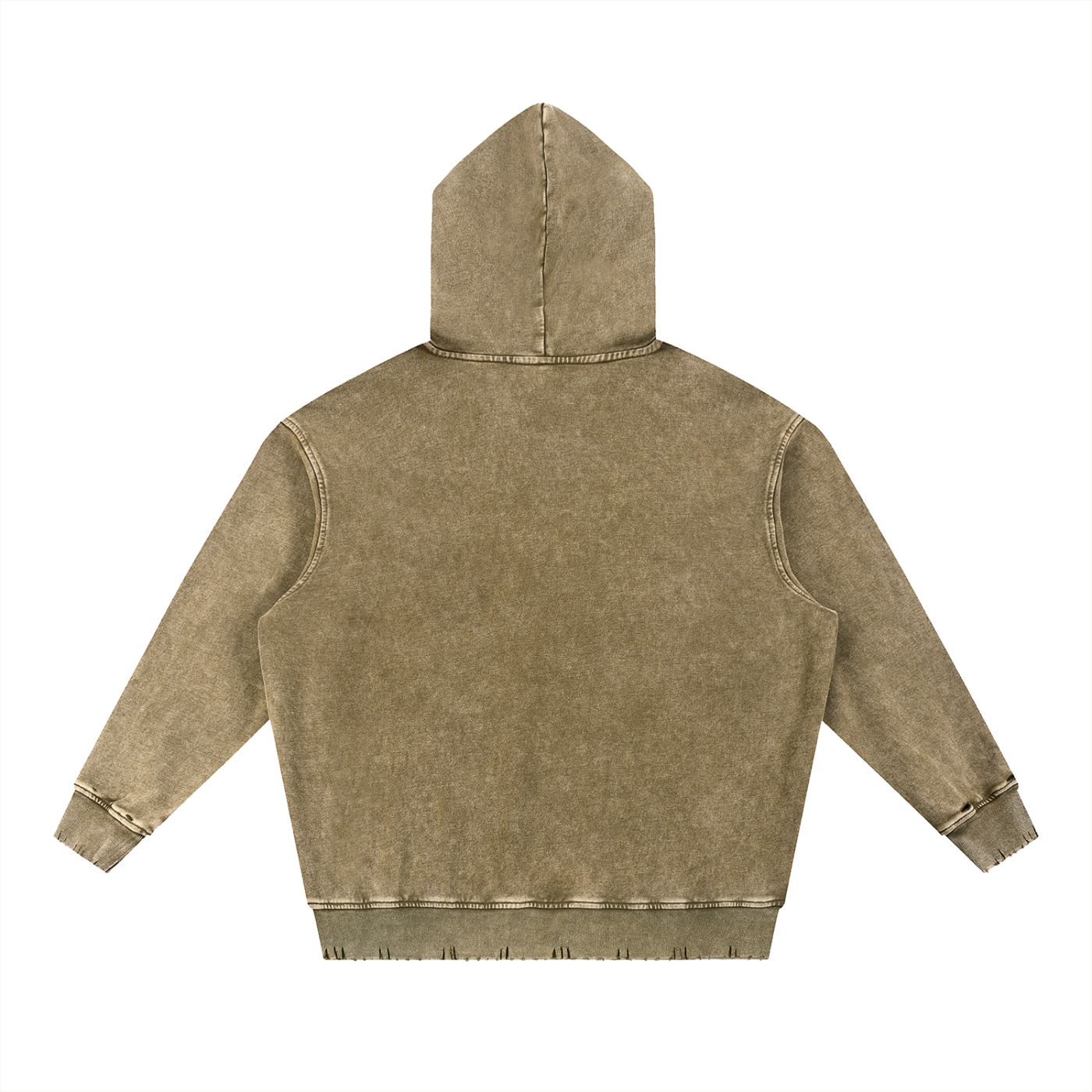 Brown - Snow Wash Hand-Frayed Heavyweight  Hoodie