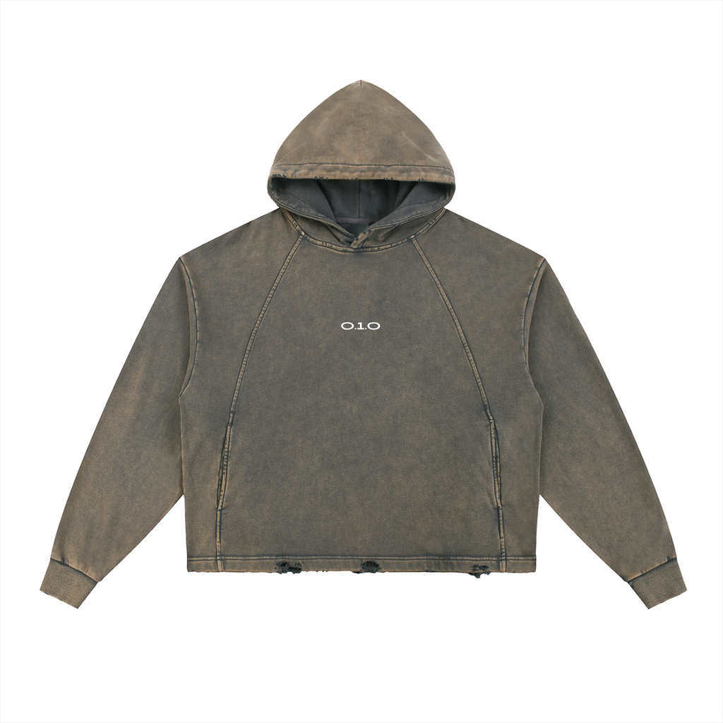 O.1.O Spinner - Grey Toned - Vintage Washed Frayed-Hem Hoodie