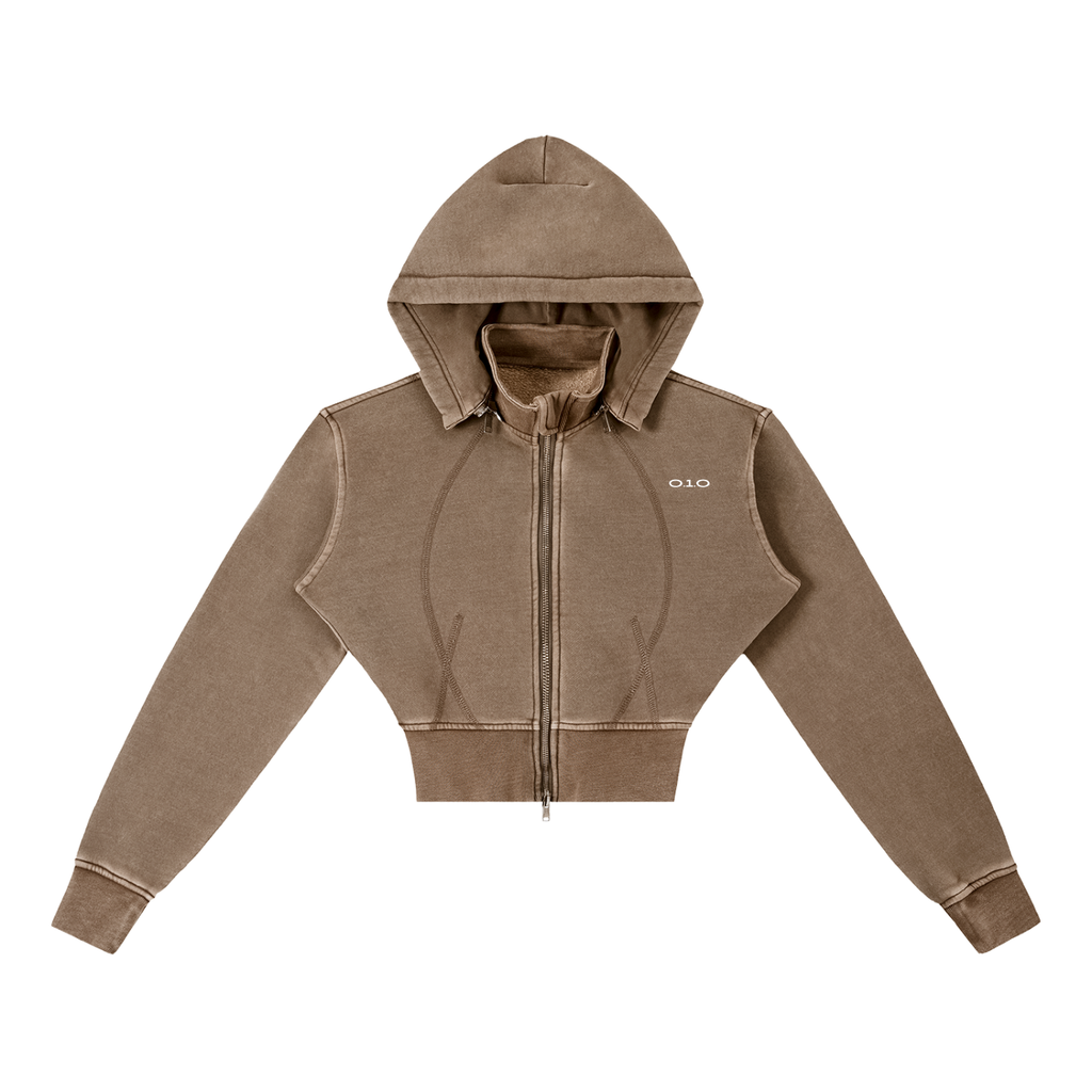 Coffee Brown Women's - Vintage Washed Cropped Fleece Hoodie