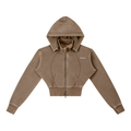 Coffee Brown Women's - Vintage Washed Cropped Fleece Hoodie