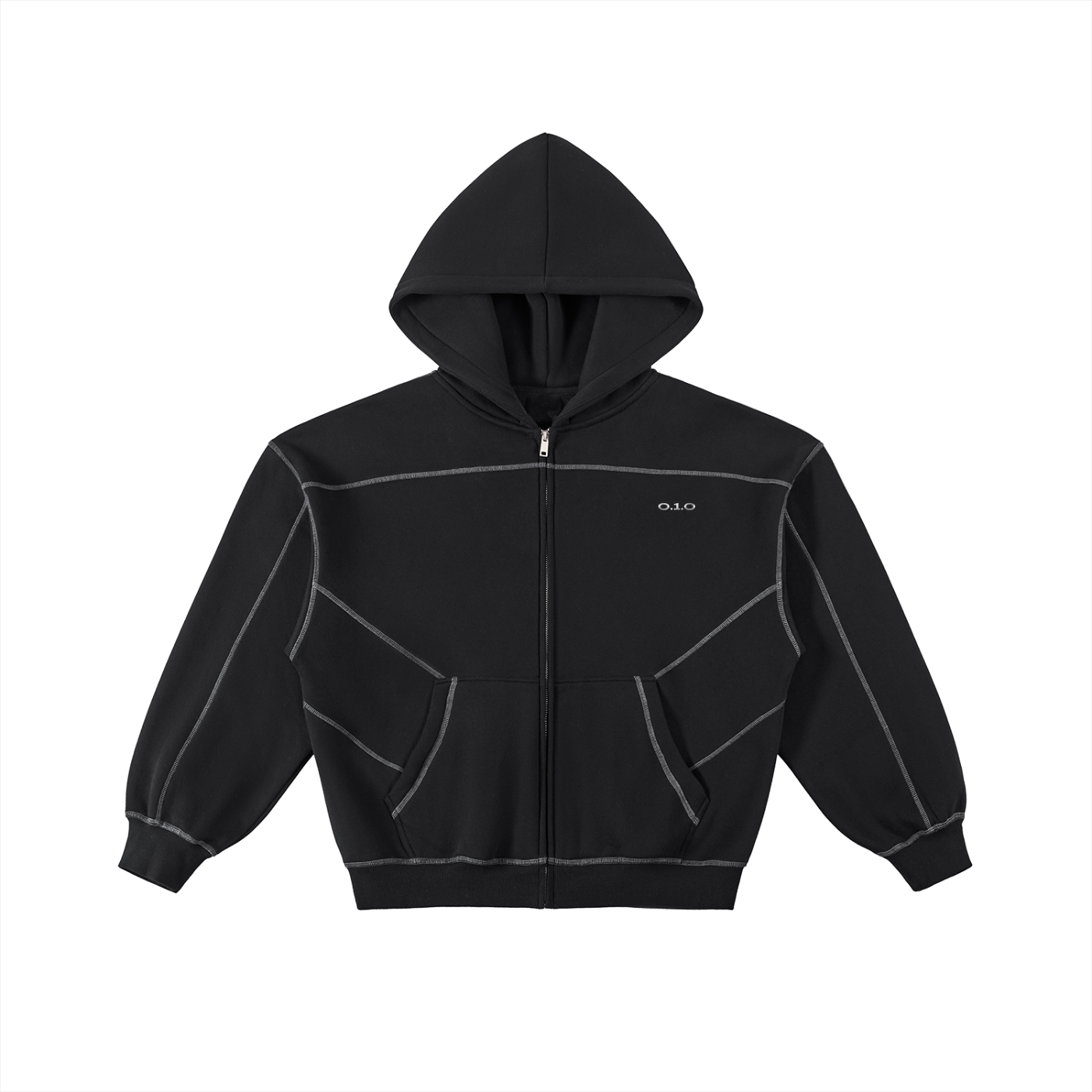 O.1.O Silver Plate - Contrast-Stitched Boxy Fleece Zip Hoodie