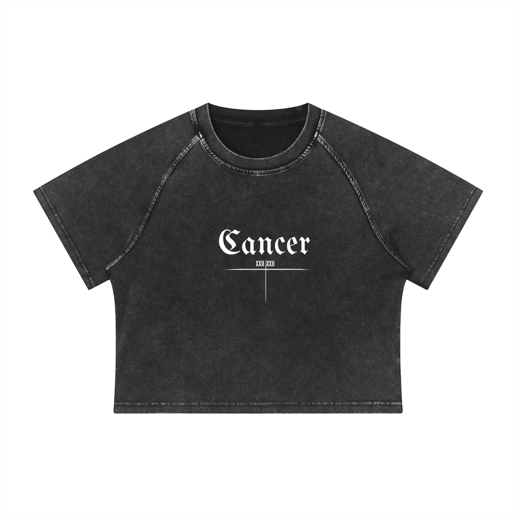 Cancer Bearth Sign - Women's Mineral Wash Raglan Crop T-Shirt