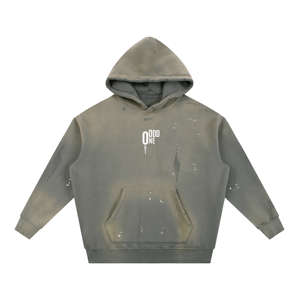 Grey Toned O.1.O Min - Vintage Washed Frayed Fleece Hoodie