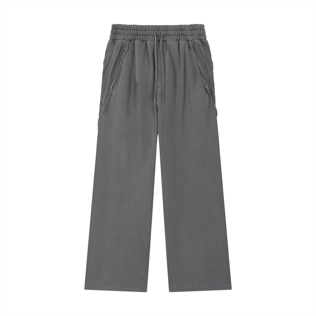 Dark Grey - Snow Washed Tape Raw Edge Sweatpants