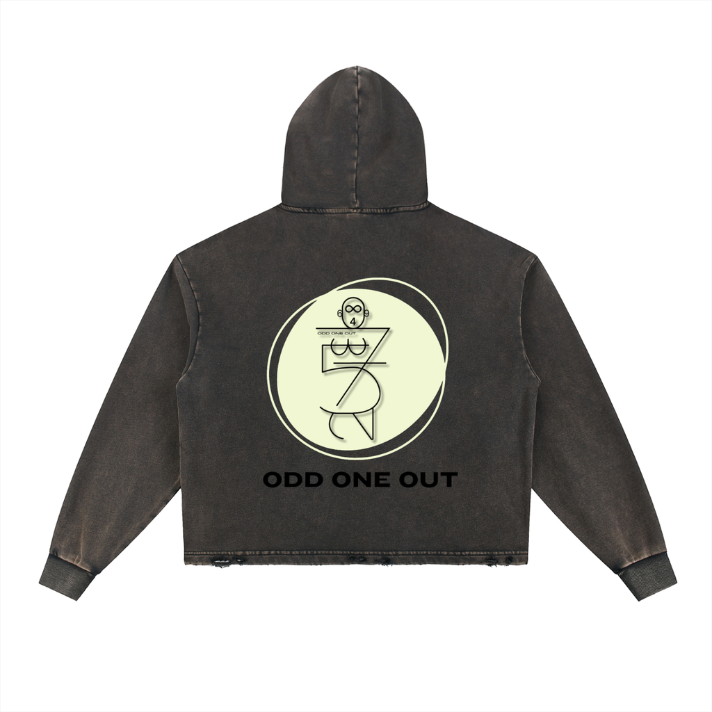 Black O.1.O Spinner - Vintage Washed Frayed-Hem Hoodie