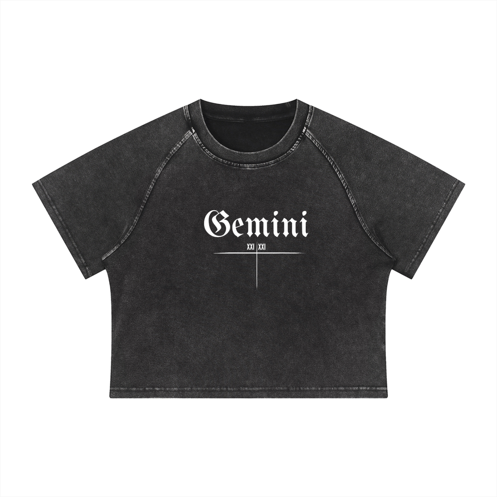 Gemini Bearth Sign - Women's Mineral Wash Raglan Black Crop T-Shirt