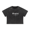 Gemini Bearth Sign - Women's Mineral Wash Raglan Black Crop T-Shirt
