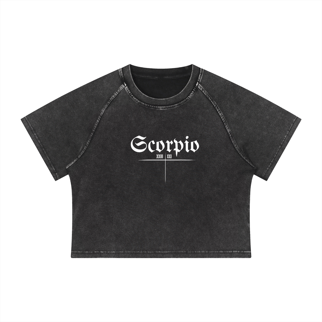 Scorpio Bearth Sign - Women's Mineral Wash Raglan Crop T-Shirt