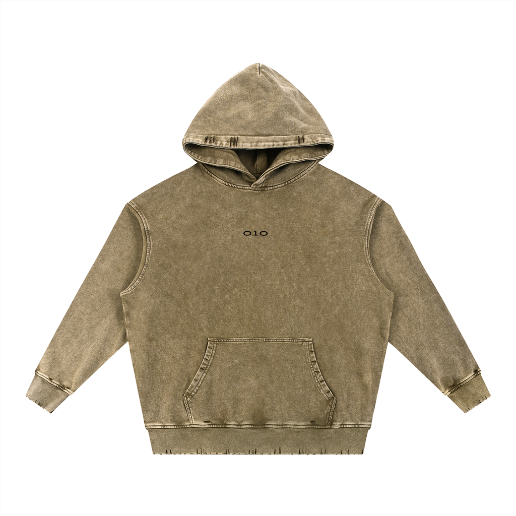 O.1.O Looking Glass -  Grey | Blue | Brown - Snow Wash Hand-Frayed Heavyweight  Hoodie