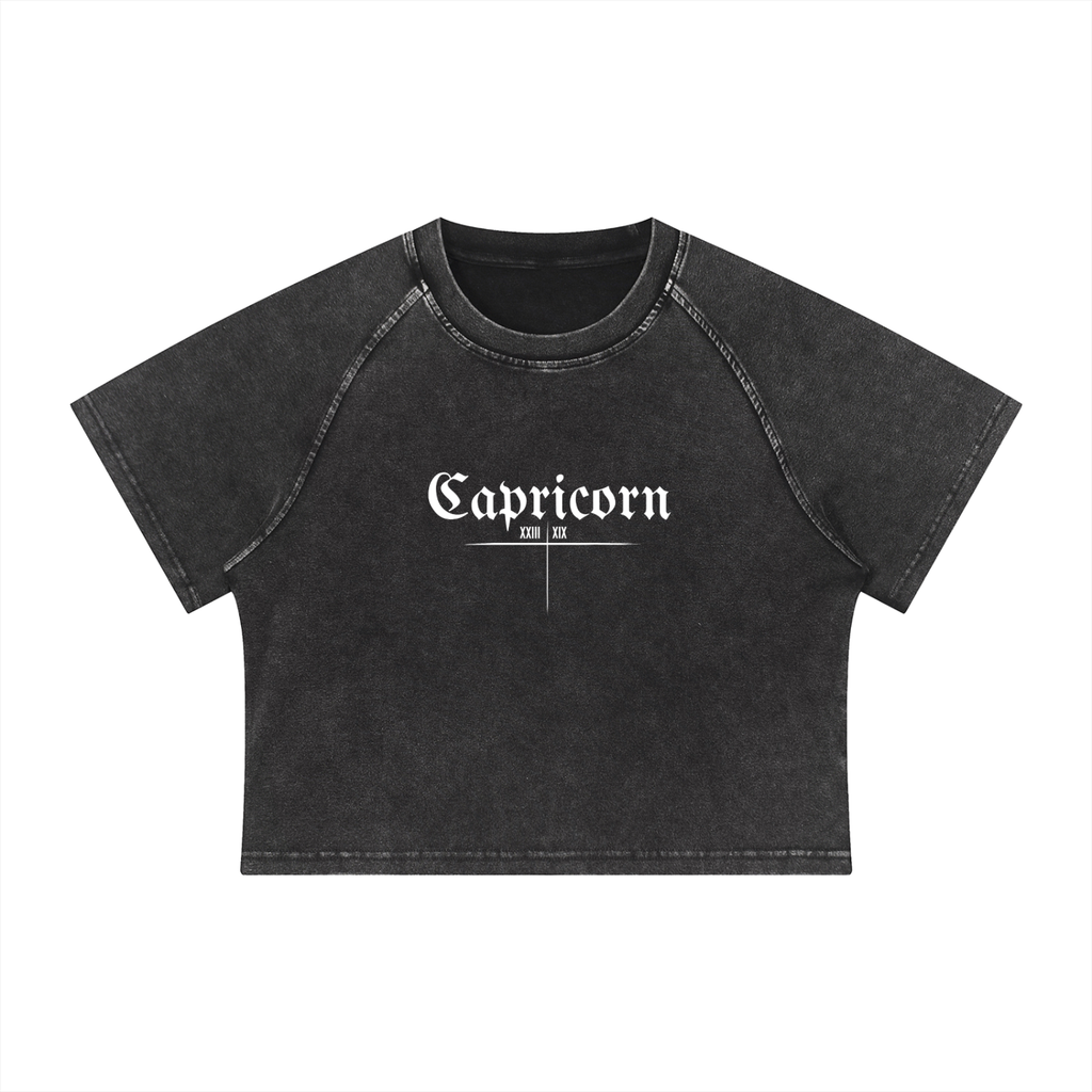 Capricorn Bearth Sign - Women's Mineral Wash Raglan Crop T-Shirt