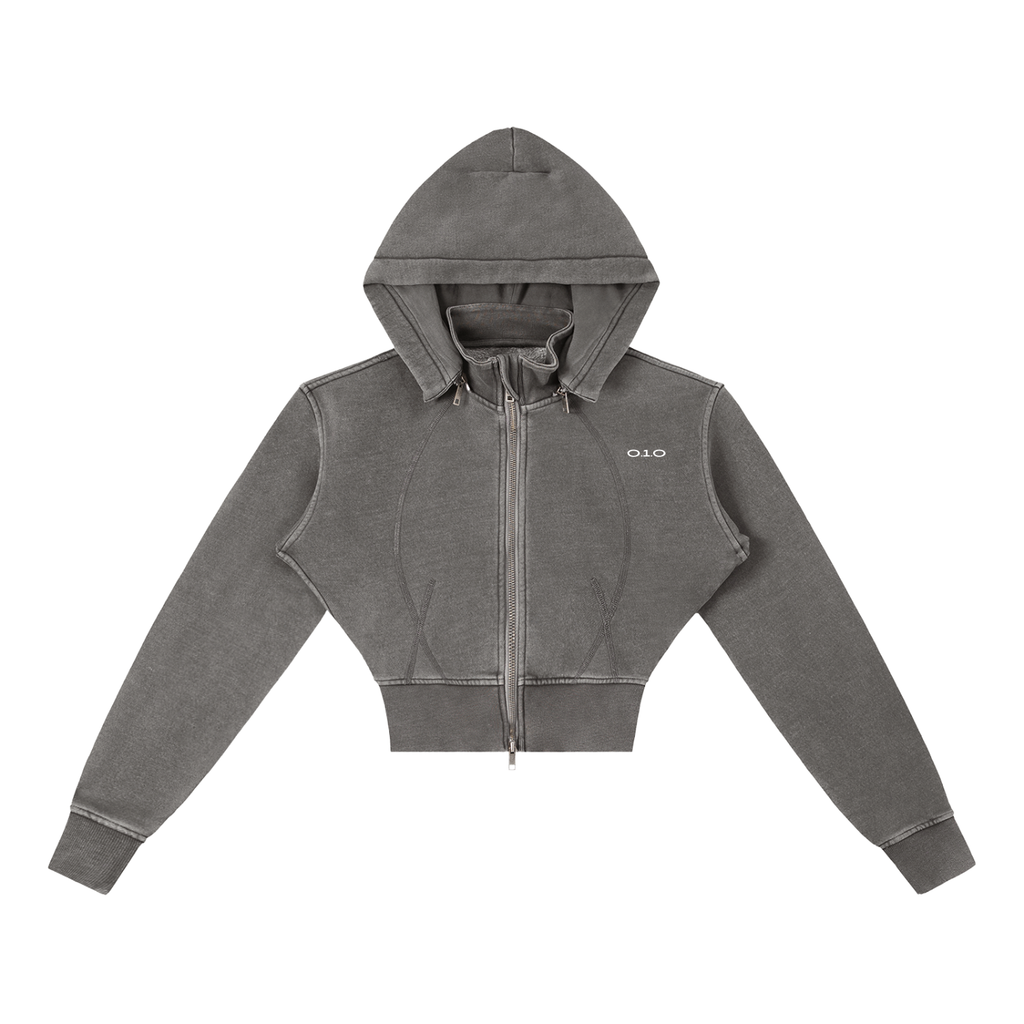 Dark Grey Womens - Vintage Washed Cropped Fleece Hoodie
