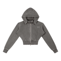 Dark Grey Womens - Vintage Washed Cropped Fleece Hoodie