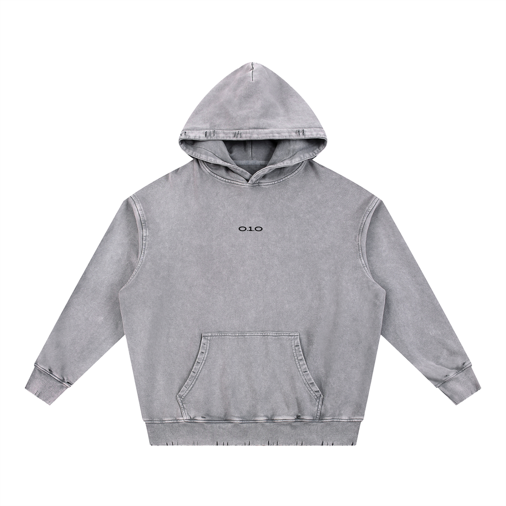 O.1.O Looking Glass | Light Grey - Snow Wash Hand-Frayed Heavyweight  Hoodie