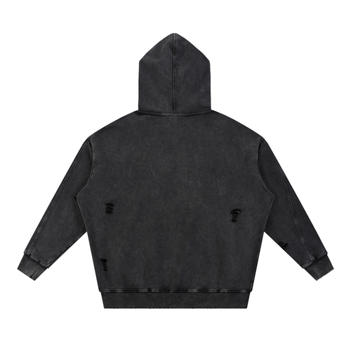 Black - Snow Washed Distressed Panel Pocket Hoodie