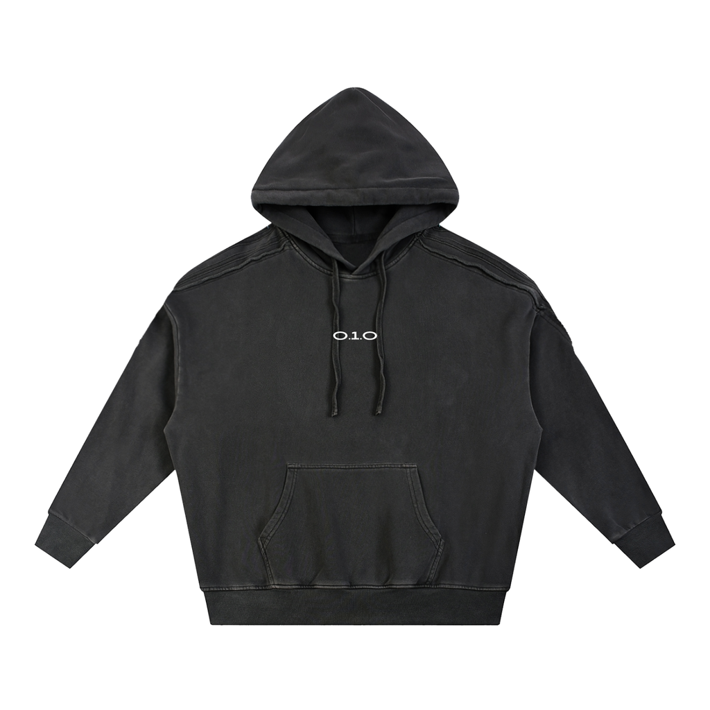 Black - Snow Washed Tape Raw Edge Hoodie