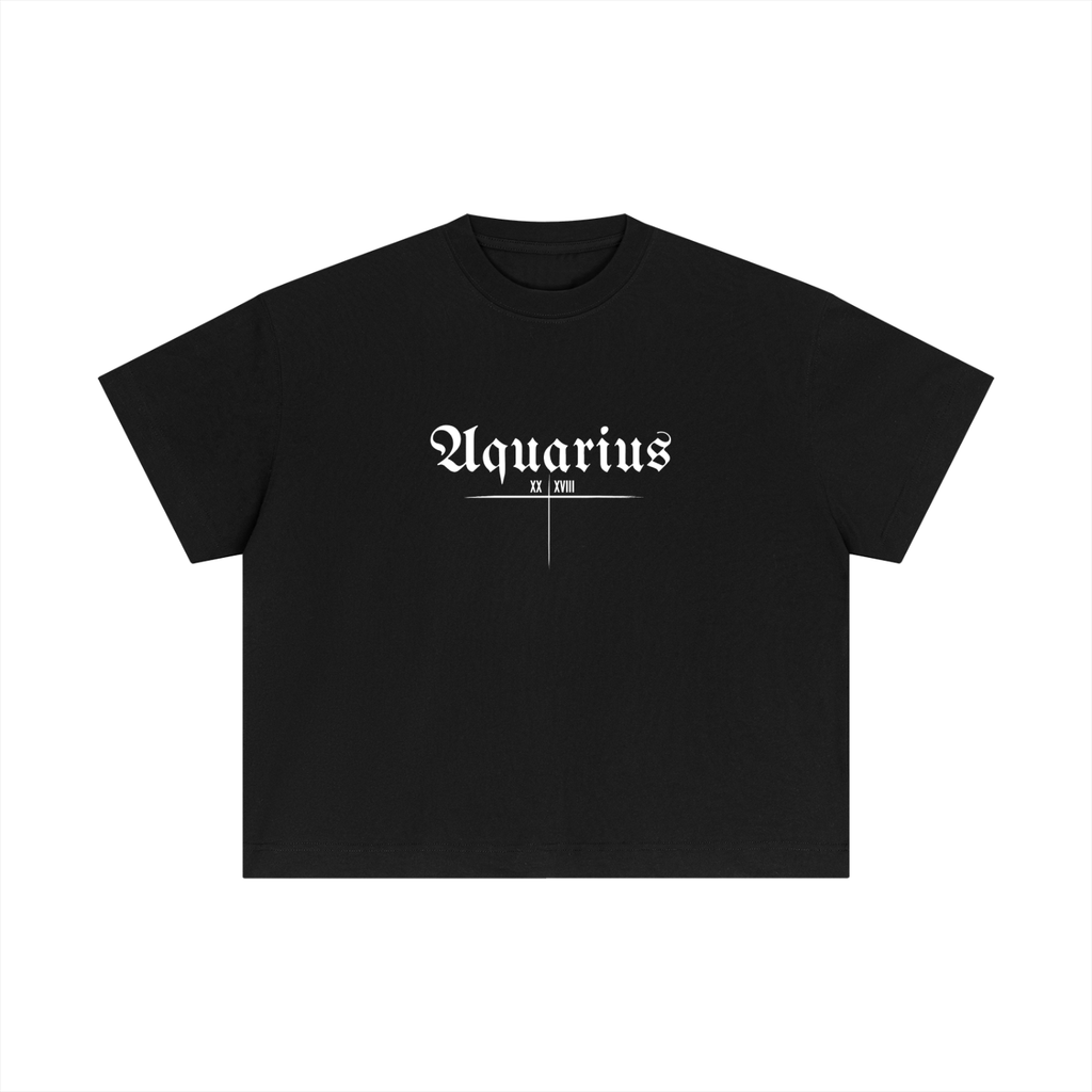Aquarius Bearth Signs - Black Essential Cotton Boxy T-Shirt