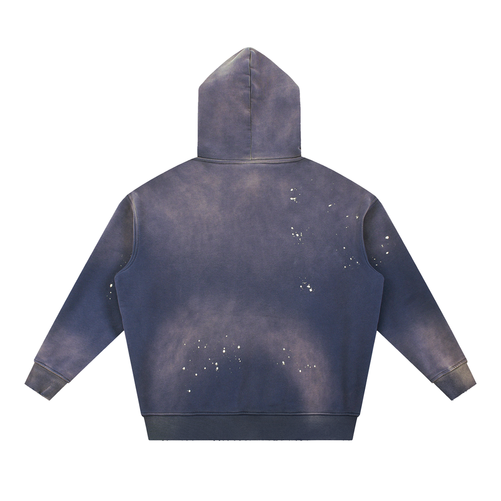 Midnight Dusty Blue O.1.O Min - Vintage Washed Frayed Fleece Hoodie