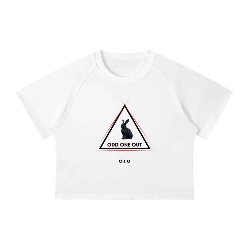BLACK RABBIT - Women's white Crop T-Shirt  Mineral Wash Raglan